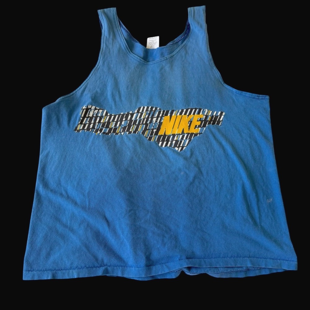 80's Nike Tank Top Mens‎ Large Blue Distressed Sleeveless Shirt Made in USA